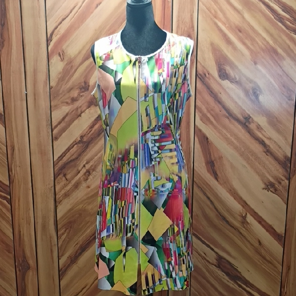 Joseph Ribkoff Sleeveless Biometric Print Zip-front Dress Size 12